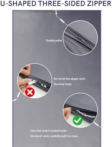 YnM Cotton 3-Side Zipper Duvet Cover for Weighted Blankets | Easy on, Easy Off Dark Grey, 88"x104" - Image 4
