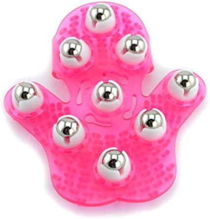 SAMYO Palm Shaped Massage Glove Body Massager with 9 360-degree-roller Metal Roller Ball Beauty Body Care (Pink) by SAMYO