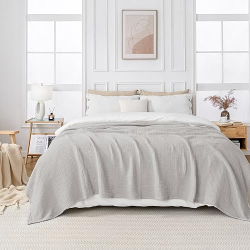 Esterra Muslin Blanket Queen Size Cozy Soft Lightweight Pre-Washed Cotton Blanket, All Season Breathable 4-Layer Gauze Blanket Throw for Couch Bed, Gray Violet, 90x90 Inches - Image 6