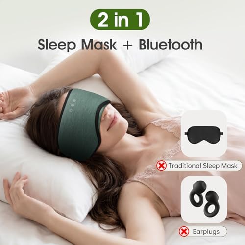 Sleep Headphones with Bluetooth 5.4 Sleep Mask, Bamboo Cotton Music Wireless Bluetooth Eye Mask for Sleeping, Earphones HD Speaker Microphone for Travel, Gifts for Men Women, Green - Image 4