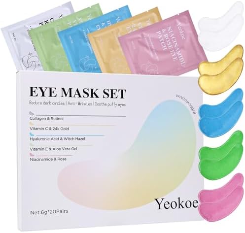 Yeokoe Under Eye Patches for Dark Circles,Eye Mask for Puffy Eyes With Collagen,Retinol,Vitmin C,Hyaluronic Acid and Niacinamide Face Masks Skincare Spa Gifts for Woman 20Pairs by YEOKOE