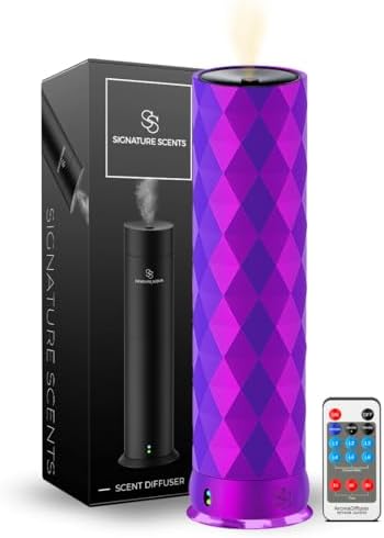 Waterless Essential Oil Hotel Scent Diffuser - Cold Air Diffuser - Covers 1000 sq. ft. - Waterless Diffuser for Home, Office & Hotel (Black + Interchangeable Sleeve) (Black + Purple/Pink/Blue Sleeve) by SignatureScents
