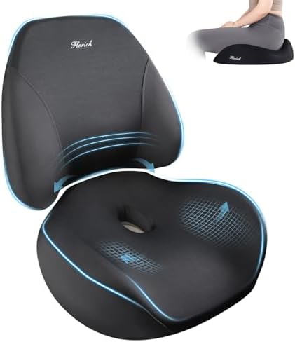FLORICH Upgraded Ergonomic Memory Foam Car Seat Cushion with Lumbar Support, Non-Slip, Washable Driving Seat Cushion for Back & Sciatica Pain Relief, Large Car Seat Cushion Driver, Office-Black by FLORICH