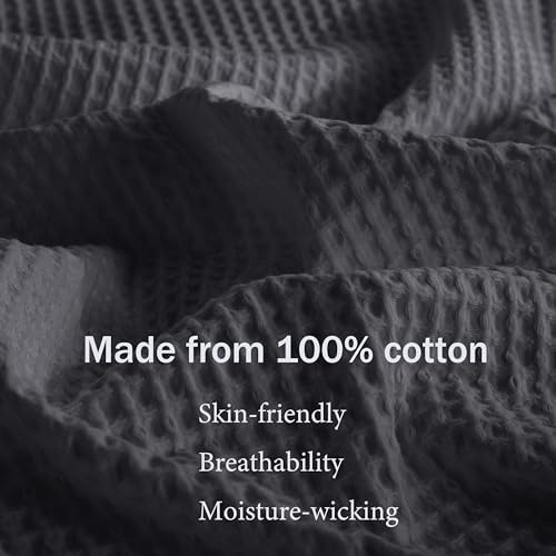 100% Egyptian Cotton Waffle Weave Throw Blanket for Bed Couch Sofa Home Decor, Soft Lightweight Bed & Couch Blanket for All Seasons (Dark Grey - Throw Size - 50 * 60") - Image 3