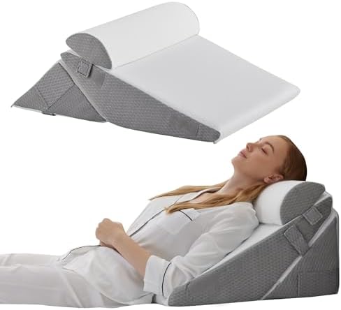 Bedluxe Wedge Pillow Set for After Surgery, Orthopedic Bed Wedge White/Grey by Bedluxe