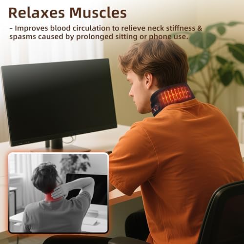 Cordless Neck Heating Pad for Pain, Neck Massager with 660nm 850nm Red Light, Heated Neck Wrap with 3000mAh Rechargeable, 3 Levels Heat & Massage, Black - Image 6