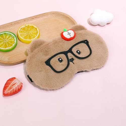 PERFECTSIGHT Sleep Eye Masks, Cute Plush Sleep Eye Cover Lightweight Adjustable Eyeshade Faux Fur Mask Cover for Women Kids Girl Sleep Travel Nap, Glasses Bear - Image 4
