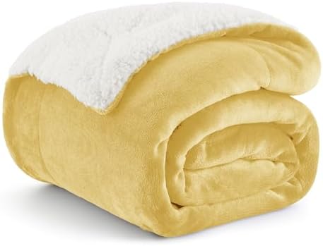 Bedsure GentleSoft Sherpa Fleece Throw Blanket for Couch, Non-Heated, Thick and Warm Throw for Women and Men, Soft Fuzzy Plush Blanket for Fall, Yellow, 50x60 Inches by Unknown