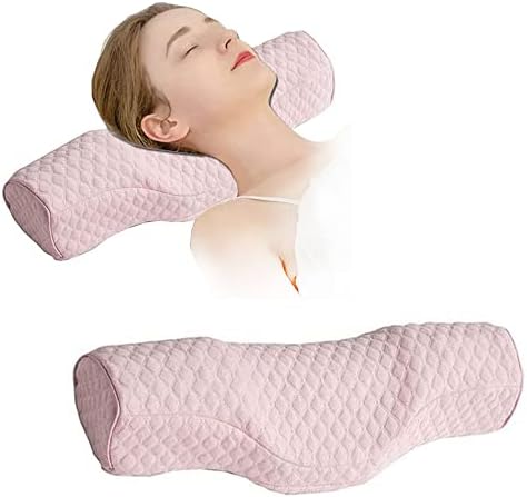 Cervical Neck Pillow for Pain Relief Sleeping, Neck roll Pillow Memory Foam for Stiff Neck Pain Relief ，Travel Bolster Pillow for Bed for Side Sleepers Back Sleeper. (Pink) by BEDAZE