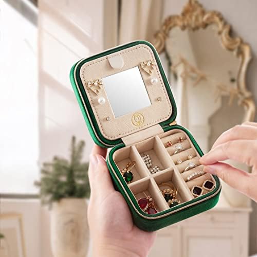 ZPROW Plush Velvet Travel Jewelry Case, Travel Jewelry Organizer, Jewelry Travel Case, Travel Jewelry Box, Small Jewelry Case, Jewelry Travel Box, Earring Organizer with Mirror - Emerald Green 4packs - Image 2