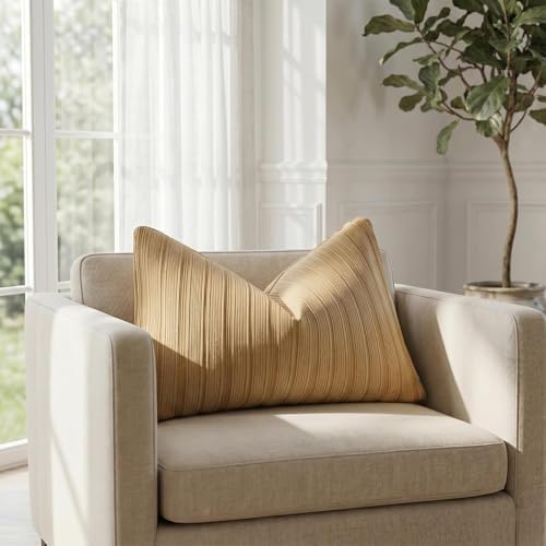DEZENE 12x20 Mustard Yellow Lumbar Pillow Covers Soft Striped Corduroy Spring Summer Rectangular Throw Pillow Cases for Couch Sofa Bedroom Living Room Home Decor - Image 4