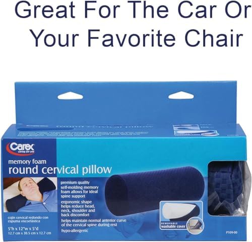 Carex Memory Foam Cervical Neck Pillow, Round - Contoured Design to Support Neck and Shoulders, Relieve Pain and Pressure, Neck Roll Pillow for Sleeping, Memory Foam - Image 6