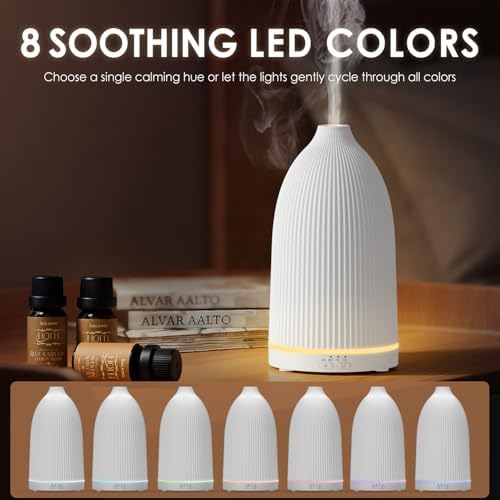 SALKING Essential Oil Diffuser, 100ml Aromatherapy Diffusers with Adjustable Mist Mode Timer Setting, Ultrasonic Diffusers for Essential Oils, 8 LED Colors, for Office Home (White) - Image 3