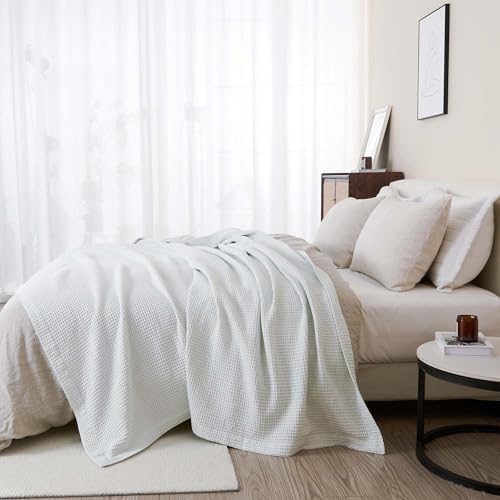 100% Cotton Blue Blanket King Size for Bed - Breathable and Soft, Waffle Weave for Summer Spring, 102x90 Inches (Pale Blue) - Image 5