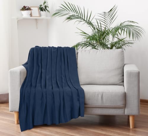 Utopia Bedding 100% Cotton Thermal Blanket Navy Throw, 50x60 Inches - Image 4
