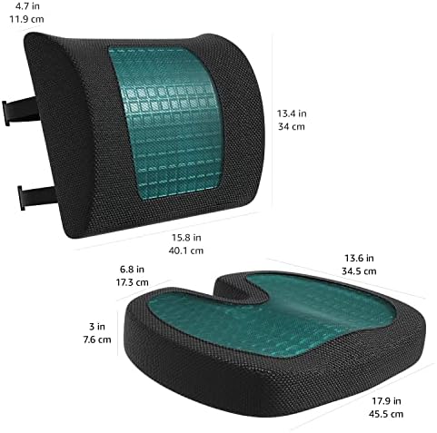 Amazon Basics Comfortable Seat Cushion & Lumbar Support for Office Chairs, Gel Enhanced Memory Foam, Non-Slip, Cooling, Portable, Pack of 2, Rectangular, Black - Image 4
