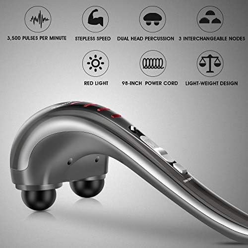 HANGSUN Handheld Back Massager for Pain Relief, Electric Double Head Percussion for Neck, Shoulder, Leg, Foot, Body Muscle Relaxation, Deep Tissue Massager MG460, Corded, 2.3 lbs, Metallic Gray - Image 2
