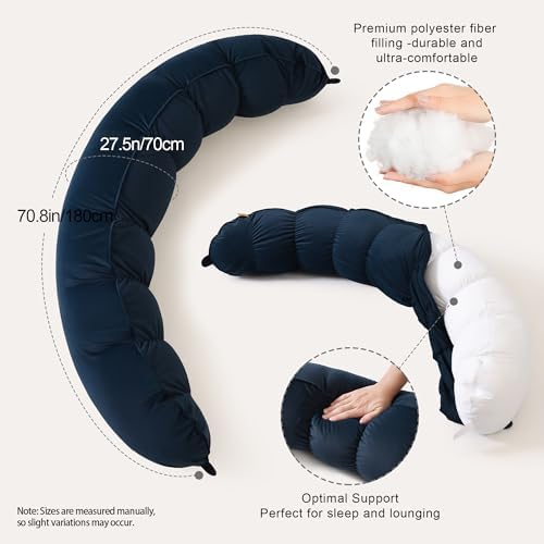 Peallow(Pat. Pend) – Long Round Body Pillow for Adults, Bolster Pillow for Sleeping, Soft and Supportive Pillow for Sleeping & Lumbar Support (Teal Blue,59") - Image 3