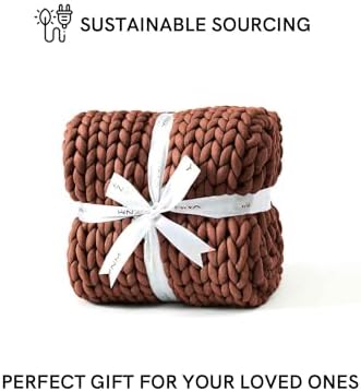 YnM Chunky Throw Blanket, Medium-Weight, Hand Knitted, Skin Friendly, Ventilated and Breathable, Machine Washable, Home Décor Piece for Couch, Sofa and Bed (Brown, 50x70 Inch) - Image 5