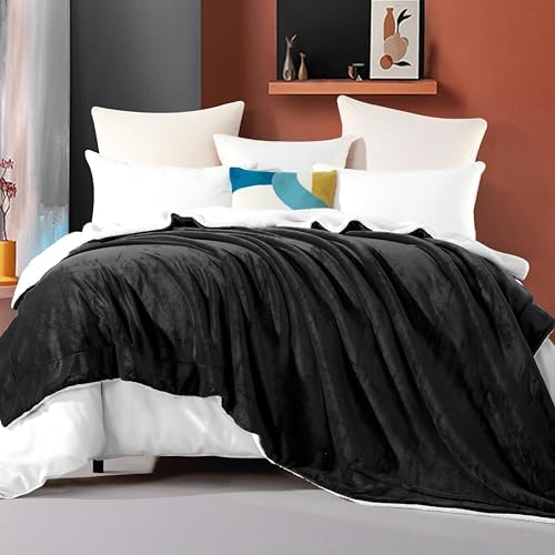 Elegant Comfort Ultra Soft Reversible Flannel Sherpa Blanket - Cozy Silky Fleece Throw for Couch, Bed - Plush Fuzzy Warm Winter Blanket for Gift, King, Black - Image 2