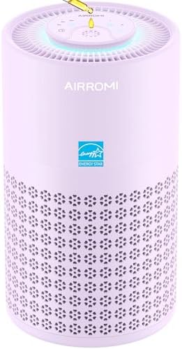 AIRROMI Air Purifier for Bedroom with HEPA 3-in-1 Filter, Pet Air Purifier for Home Cat Pee Smell, Covers Upto 990 Ft², Quiet 360°intake Air Cleaner for Pet Hair,Allergies,Pollen,Smoke A2001 Purple by AIRROMI