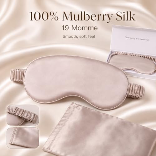 Silk Sleep Mask Light Blocking Luxury 100% Mulberry 19mm Silk Eye Mask Eye Cover Blindfold Ultra Soft Light & Comfy Anti Aging Skin Care with Travel Bag Gift Package - Image 2