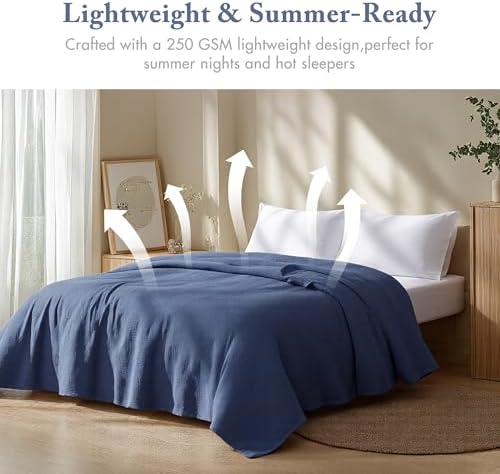 Madison Park 100% Cotton Breathable King Size Blanket for Bed, Navy - Image 3