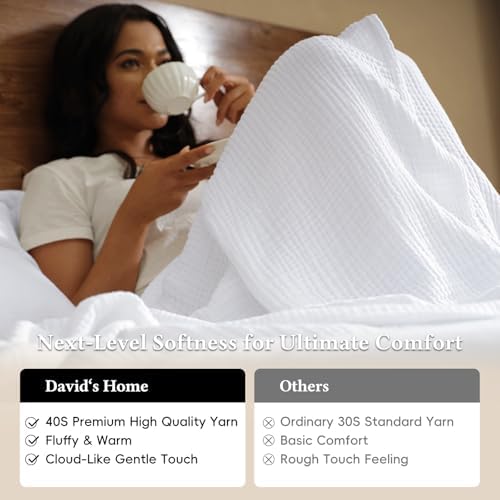 David's Home 100% Cotton Muslin Throw Blanket for College Dorm, 4-Layer Soft Breathable Lightweight Comfy Cozy Throw Guaze for Hot Sleepers, 3D Bubble Room Decor for Bed, Giftable, White, 50"x70" - Image 4