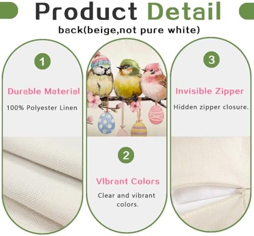 RABUSOFA Easter Pillow Covers 18x18 inch Easter Decorations Pink Birds Colorful Eggs Throw Pillows for Bedroom Sofa Holiday Festivals Home Decor - Image 7