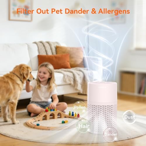 AIRROMI Pets Air Purifier for Home Allergies,Up to 660 ft². HEPA Deodorizing Activated Carbon Filter,With Fragrance Sponge for Better Sleep,Night Light,Pet Dander,Smoke,Odors,Air Cleaner A2002 Pink - Image 3