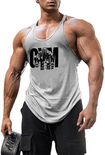 BaronHong Men's Cotton Workout Tank Tops Dry Fit Gym Bodybuilding Training Fitness Sleeveless Muscle T Shirts by BaronHong