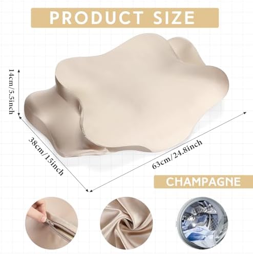 Hahafelt Cervical Neck Pillowcase (Only Pillowcase) Satin Pillow Cover with Zipper Ergonomic Contour Pillow Cover for Side Back Stomach Sleepers(Champagne,Queen Size) - Image 2
