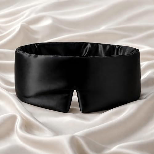 100% Pure Mulberry Silk Sleep Mask – Luxury Ultra Soft Light Blocking Eye Mask with Face-Hugging Fit & Adjustable Strap for Deep Sleep, Travel & Relaxation (Black) by HUNNIDSPACE