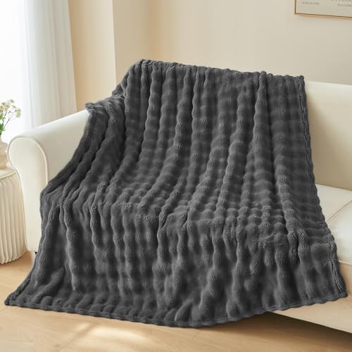 NEWCOSPLAY 3D Bubble Flannel Throw Blanket for Couch Dark Grey, 50"×60" - Image 2