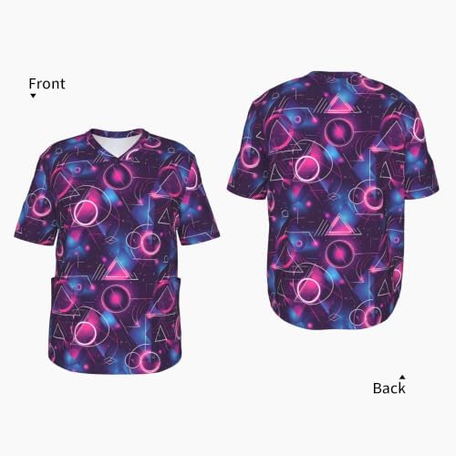 Men's Scrub Top,V-Neck Spill Wrinkle Resistant,3 Pockets-Cyberpunk Neon (12) - Image 4