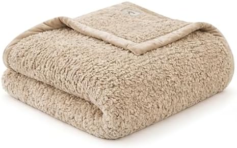 Woolrich Burlington Berber Blanket Super Soft, Cozy Lightweight Cover with Luxurious Velvet Binding, Modern Trendy All Season Bedspread Bedding-Set, Full/Queen: 90x90, Tan by Unknown