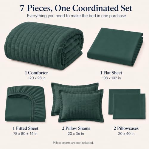 CozyLux Oversized King Comforter Set 120x98 7-Piece Forest Green Seersucker - Image 2
