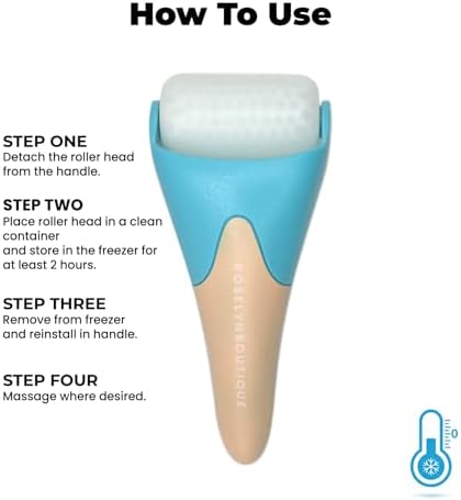 ROSELYNBOUTIQUE Ice Roller for Face Wrinkles Fine Lines Puffiness Stick Massager Facial Skin Care Tools Self Care Gifts for Men Women (Cyan Bleach) - Image 6