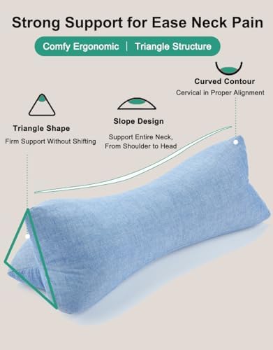 Buckwheat Neck Pillow, Cervical Neck Roll Bolster Pillow for Pain Relief, Washable Cover, Firm Neck Support Ideal for Back Side Sleepers, Office Lunch Break, Blue 15 X 5 Inches - Image 2
