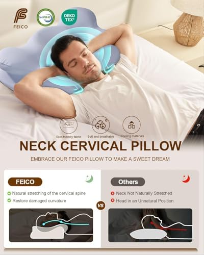 Cervical Neck Pillow, Memory Foam Pillow for Neck Pain Relief, Ergonomic Contour Cooling Pillow for Side Sleeper Pillow Adults & Stomach Sleepers Neck Shoulder Pillow (Light-Blue, 24" L x 14" W) - Image 3