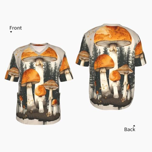 Men's Scrub Top,V-Neck Spill Wrinkle Resistant,3 Pockets-Mushroom Forest (1) - Image 4