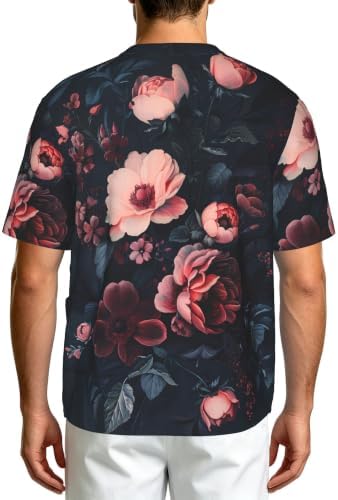 Men's Scrub Top,V-Neck Spill Wrinkle Resistant,3 Pockets-Dark Floral (1) - Image 2
