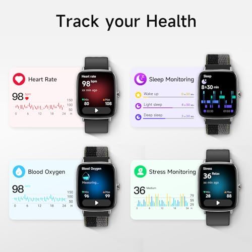 Smart Watch for Men Women, 1.85" HD Smartwatch Compatible iPhone/Samsung/Android (Answer/Make Calls), 100+ Sport Modes Fitness Tracker with Heart Rate/Sleep/SpO2 Monitor, IP68 Waterproof, 2 Bands - Image 3