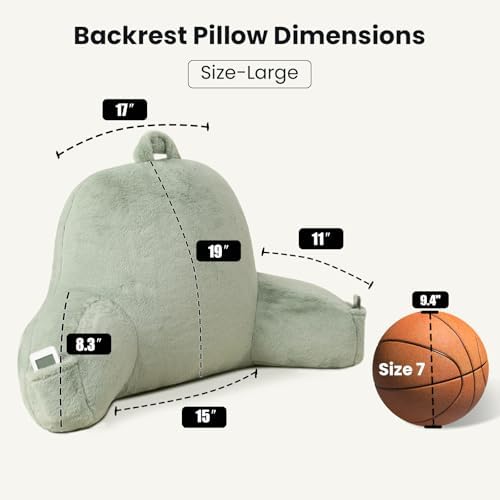 Large Plush Backrest Pillow for Sitting in Bed,Faux Fur,Green - Image 3