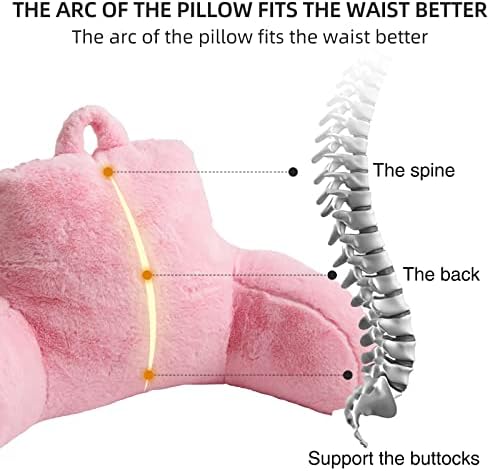 Aimuan Reading Pillow Bed Rest Pillow with Arms Rabbit Fur Cushion for Adults Teens Incline Rest Sitting up & Sleeping Snoring Pillow with Pregnancy Lumbar Back Support (Standard, Pink) - Image 5