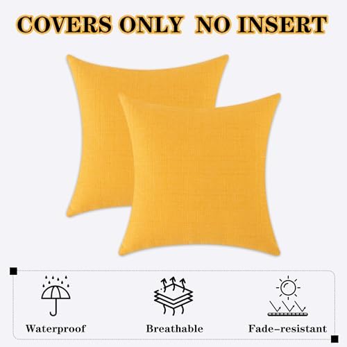 Kevin Textile Outdoor Waterproof 26”x26” Pillow Covers 2 Pack, Dark Yellow - Image 7