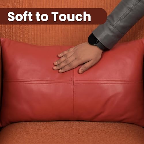 LL LEATHER LOVERS 100% Lambskin Leather Pillow Cover - Sofa Cushion Case - Decorative Throw Covers for Living Room & Bedroom, Red Plain Pack of 2-22X30 Inch - Image 4
