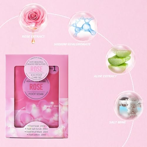Rose Jelly Pedicure Kit Foot Soak Set - Foot Spa Soak Salt Scrub Intensive Softening Exfoliating Moisturizing, Mud Mask, Urea Cream Lotion for Women and Men, Spa Gift for Pedicure - Image 6