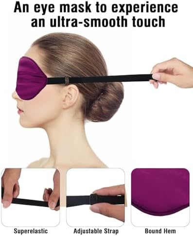 Silk-Sleep-Mask Eye-Mask Eye-Cover Eyeshade - 100% Silk Soft Adjustable Strip(Black+Dark Blue+Purple) - Image 2
