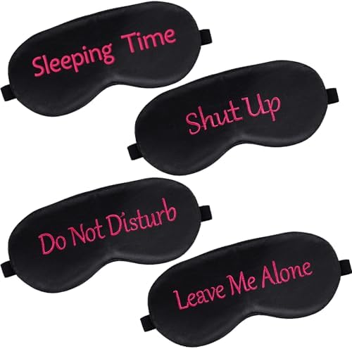 4 Pack Funny Eye Mask for Sleeping Blackout, Black with Red Words by Geyoga